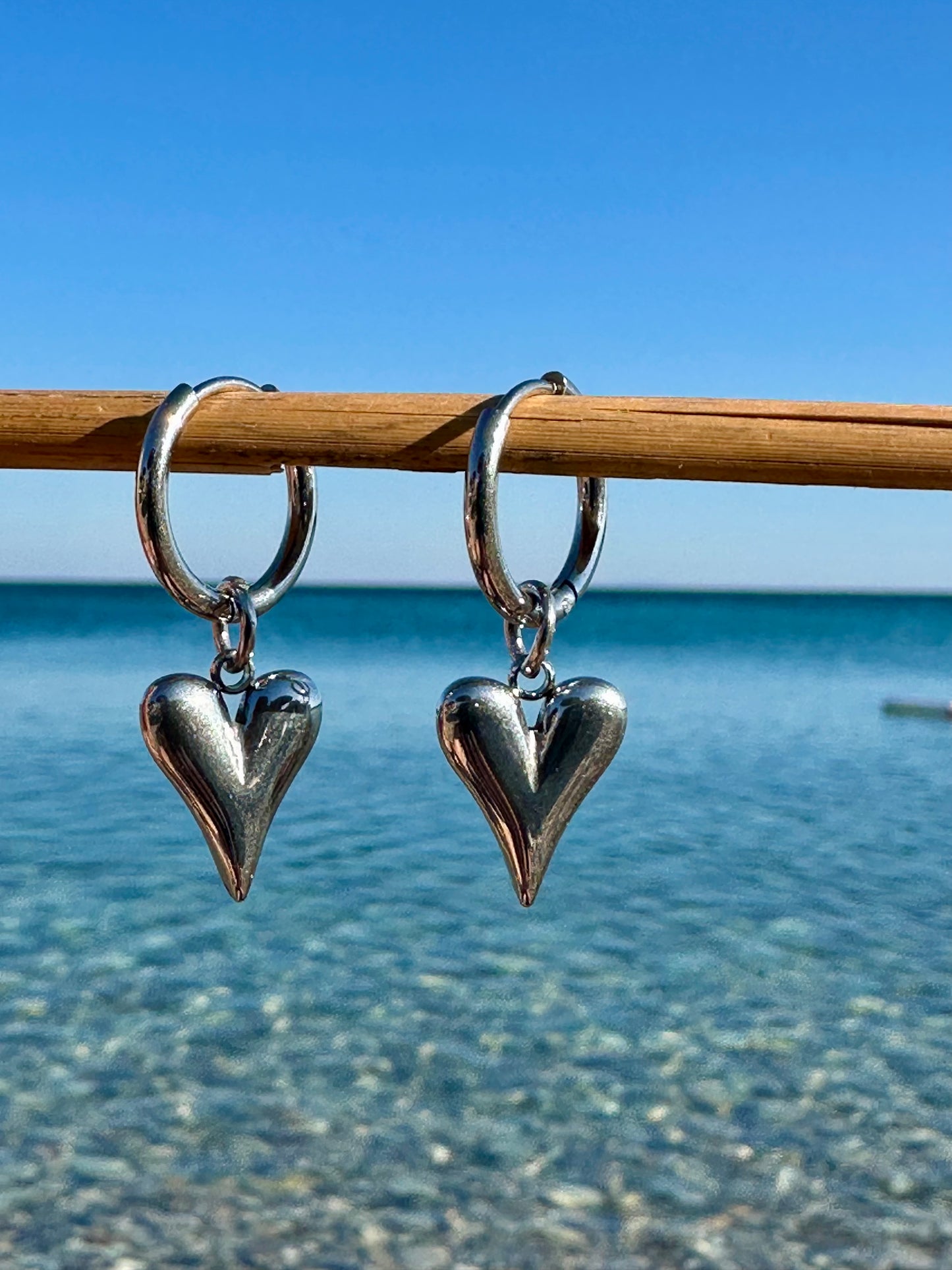 Silver Heart Hoop Earrings