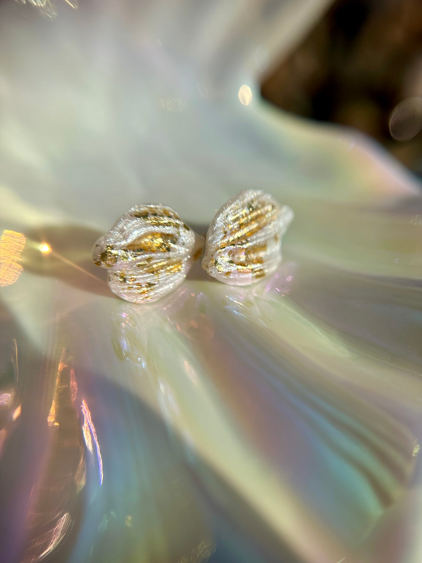 Golden Pearl Shell Studs